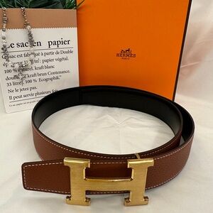 Hermes Brown Belt with Gold Buckle